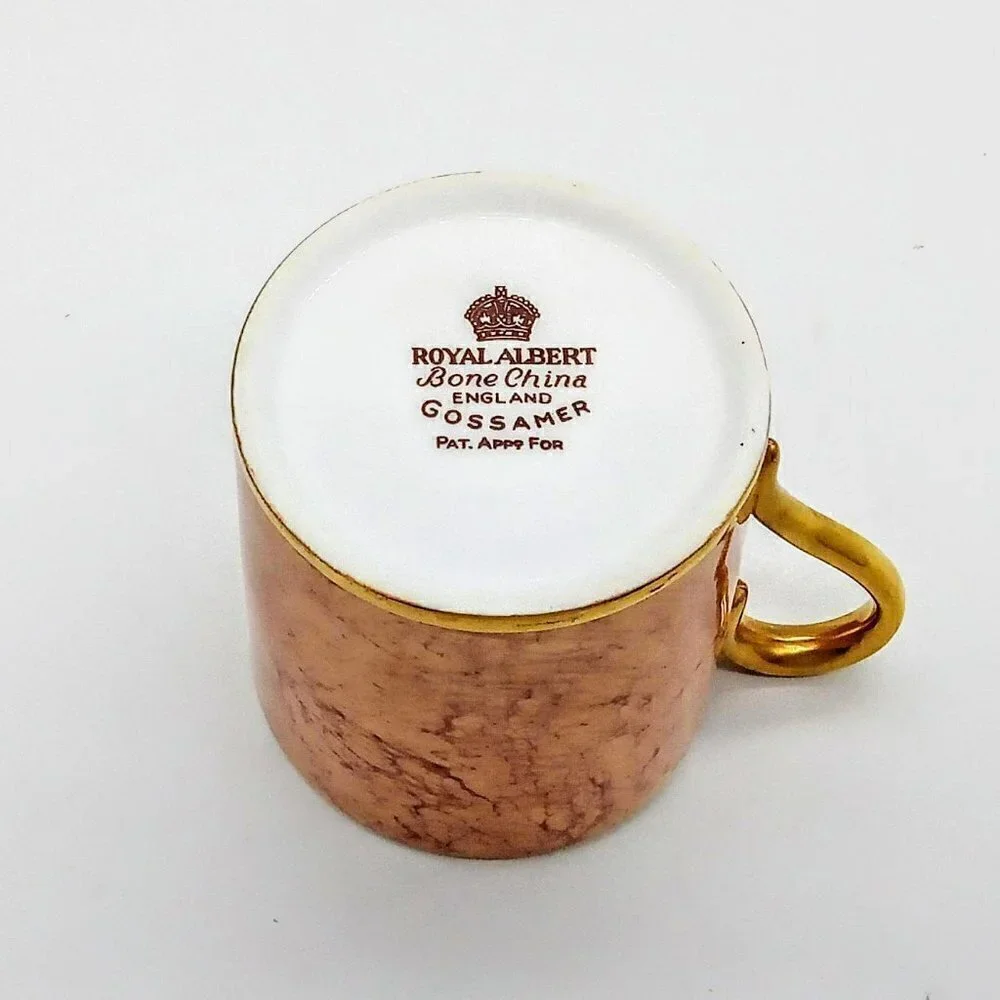 Royal Albert Gossamer Butterscotch Gold Bone China Flat Demitasse Cup Saucer